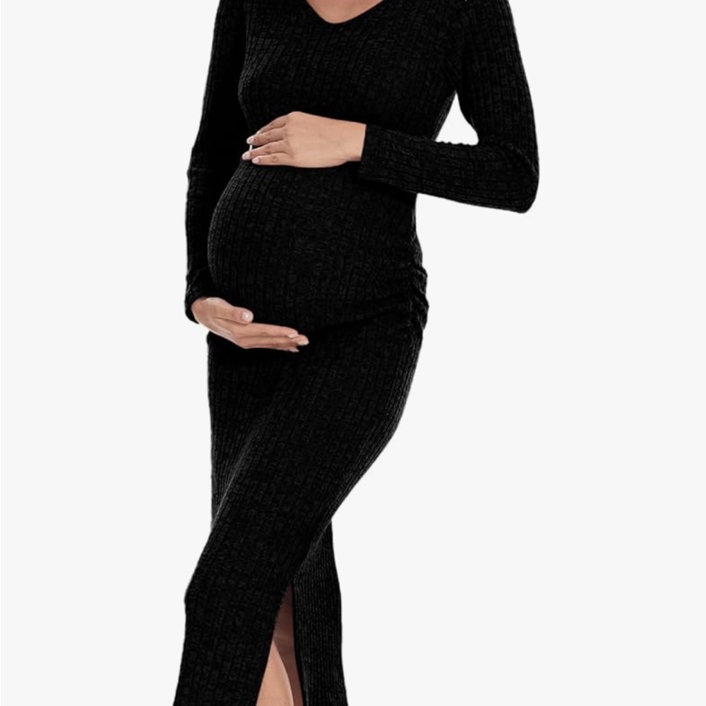 Black Ribbed Maternity Dress